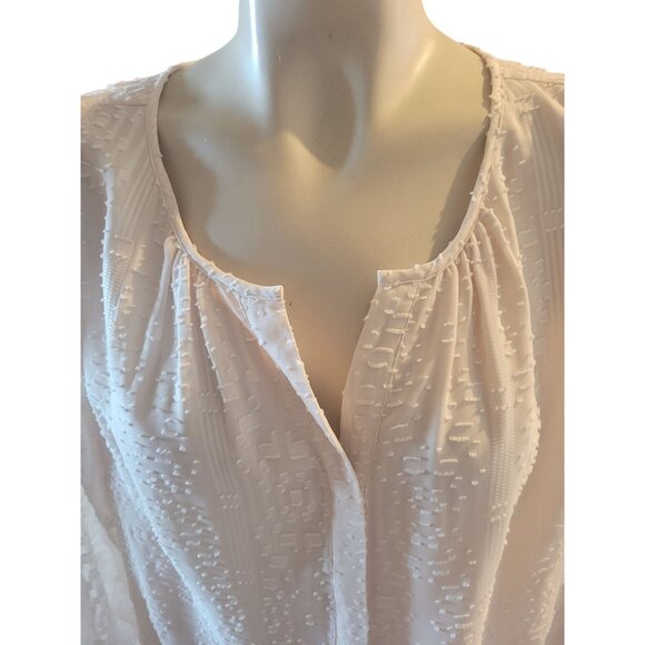 TALBOTS Sheer White Textured Blouse Split Neckline Detail beach coastal lightwei - Picture 6 of 9